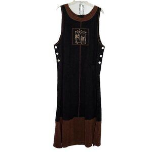 Womens Jumper Maxi Dress Sz 14 Black Brown Sleeveless Giraffes Safari Tribal